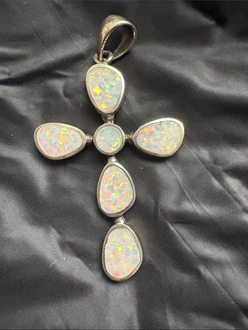 Sterling Silver Firey White Opal Cross Pendant - Women Jewelry